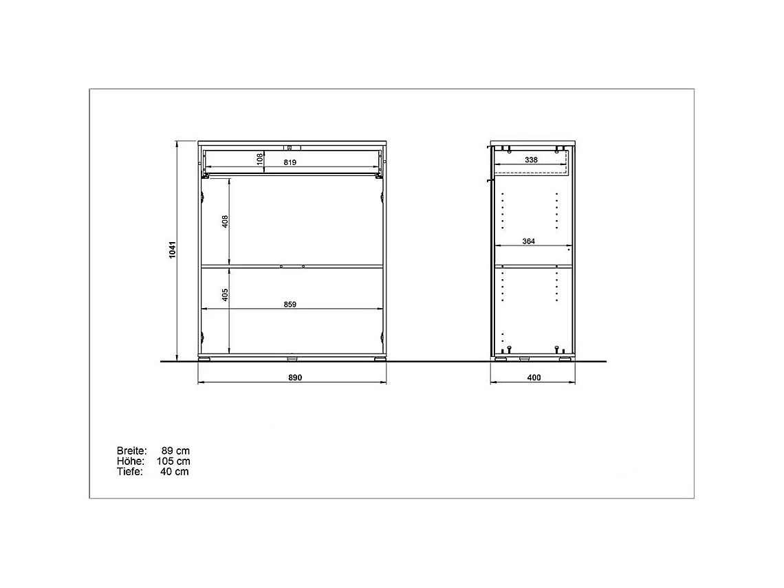 Flur Kommode in Weiß Glas beschichtet Eichefarben