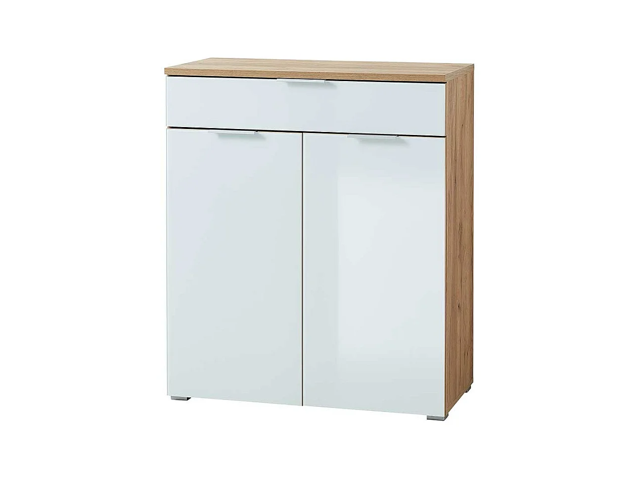 Flur Kommode in Weiß Glas beschichtet Eichefarben