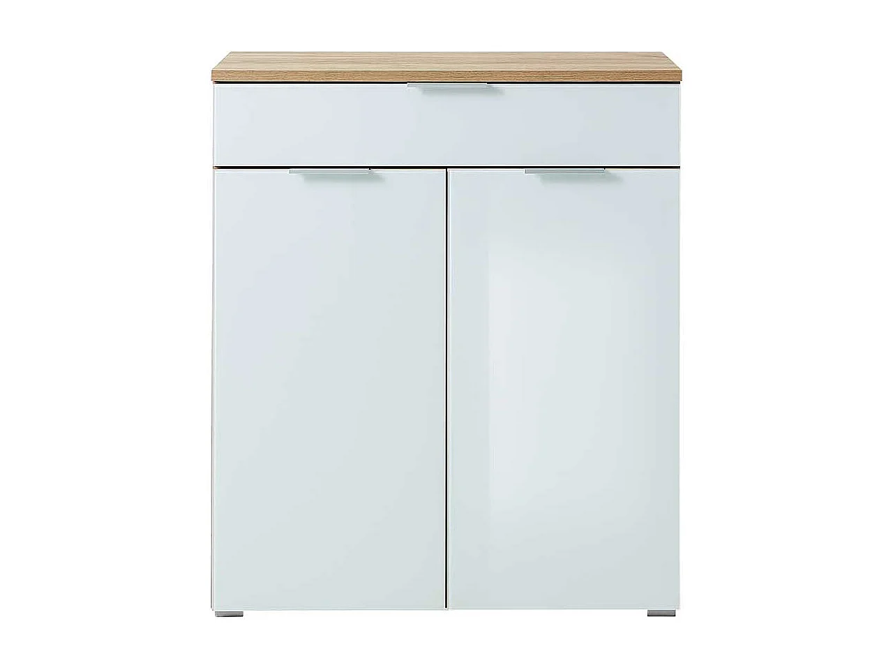 Flur Kommode in Weiß Glas beschichtet Eichefarben