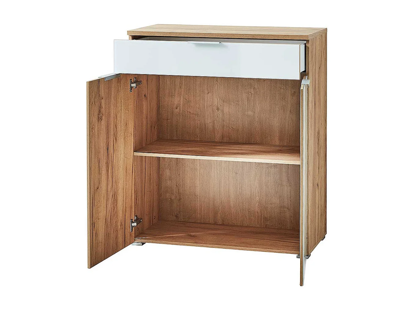 Flur Kommode in Weiß Glas beschichtet Eichefarben