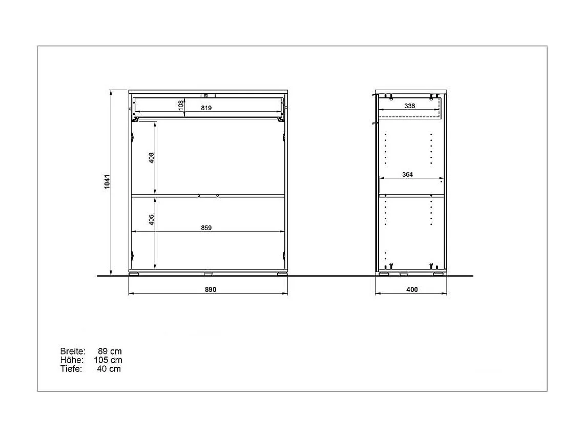 Flur Kommode in Weiß Glas beschichtet Eichefarben