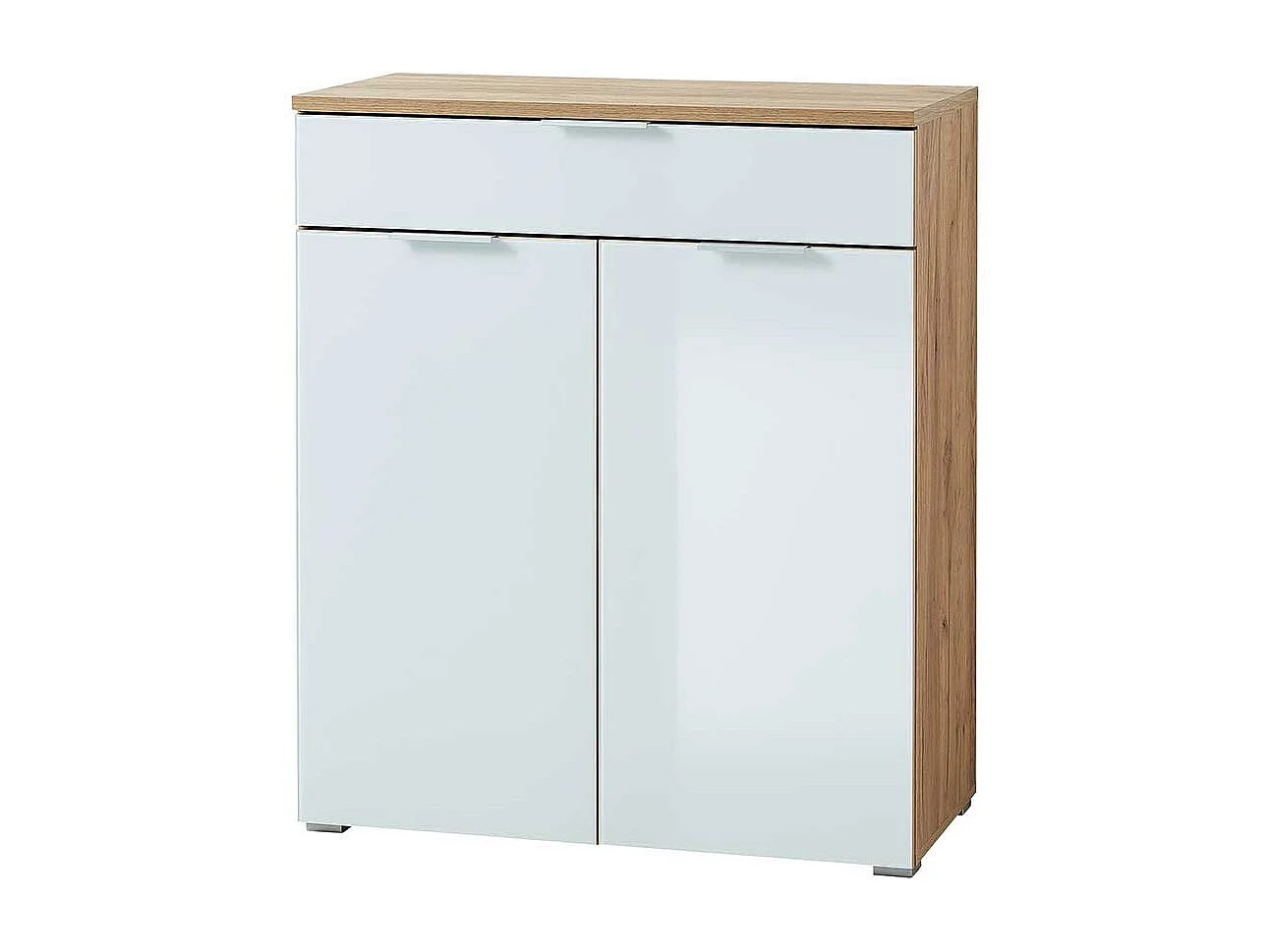 Flur Kommode in Weiß Glas beschichtet Eichefarben