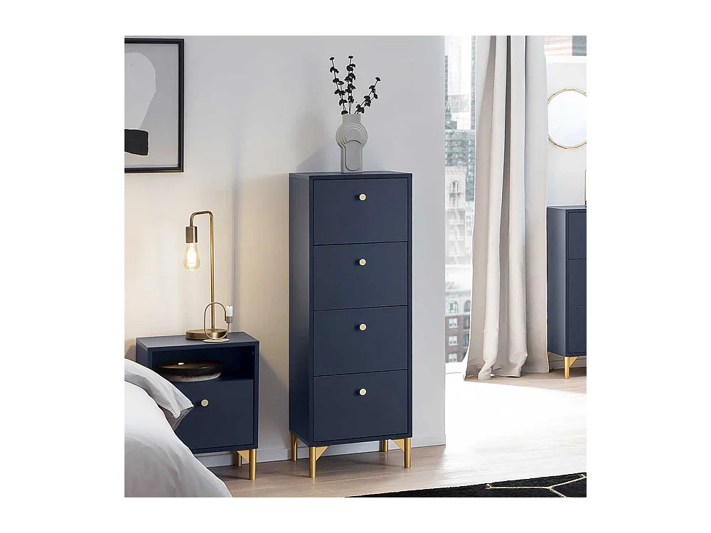 Kommode Hochkommode in Dunkelblau mit vier Schubladen