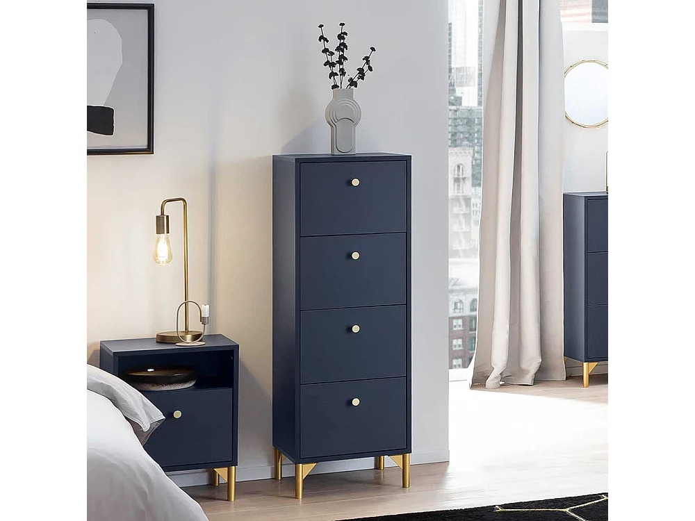 Kommode Hochkommode in Dunkelblau mit vier Schubladen