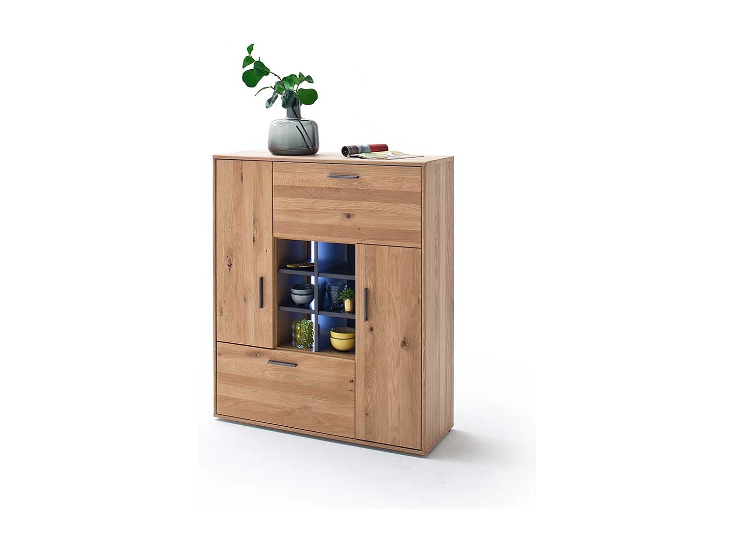 Esszimmer Kommode in Eiche Bianco und Anthrazit Klappe