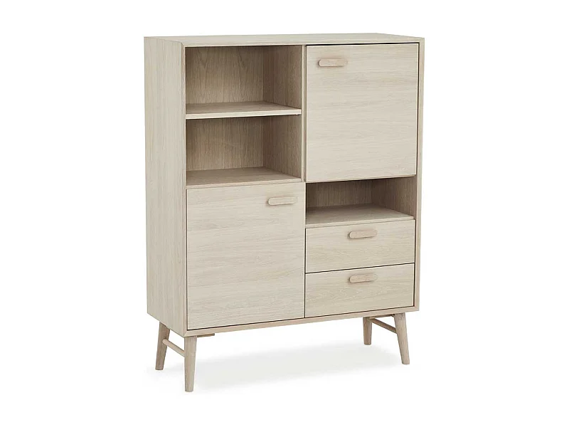 Highboard Kommode mit Holzgriffen und drei offenen Fächern