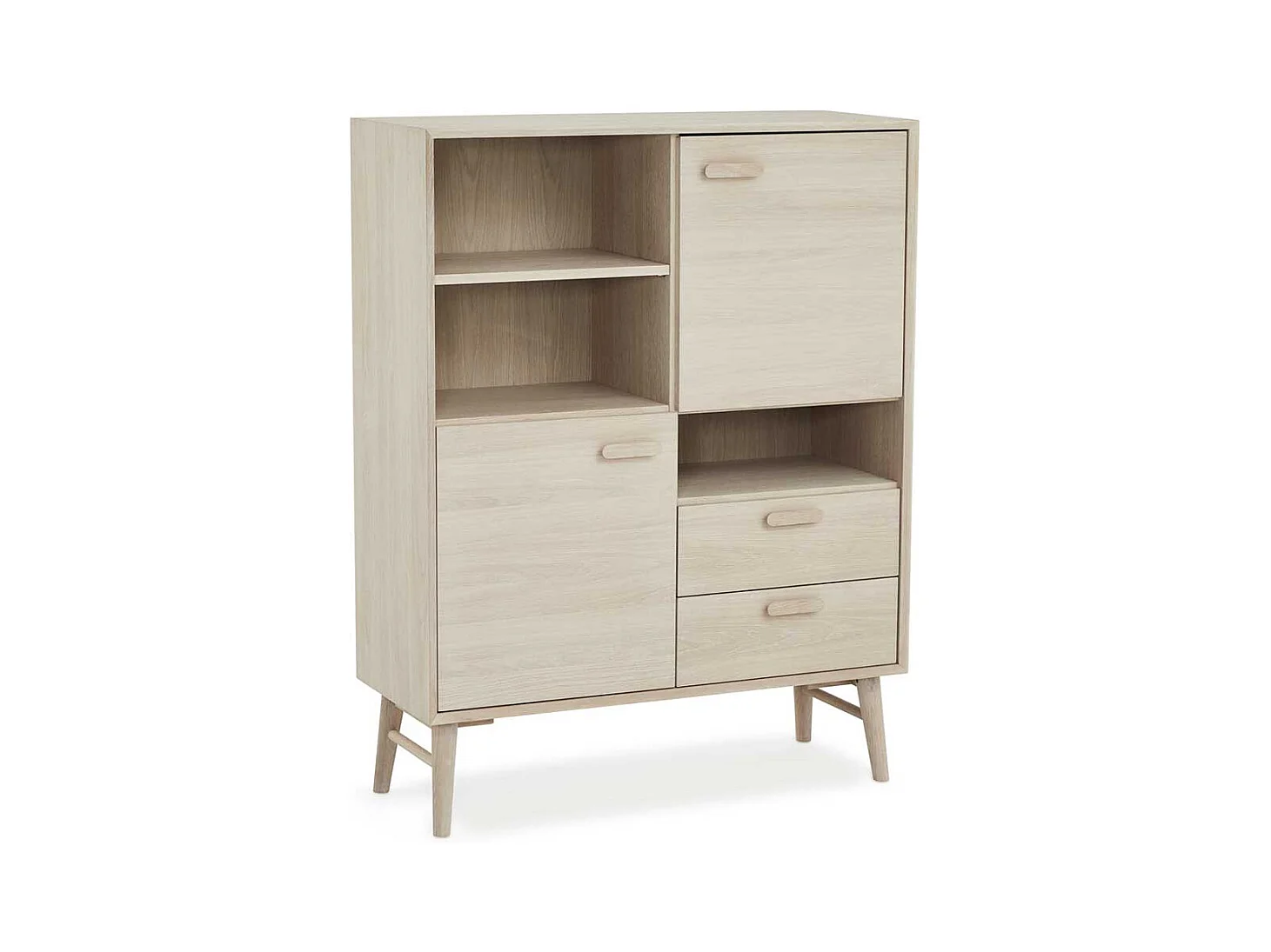 Highboard Kommode mit Holzgriffen und drei offenen Fächern