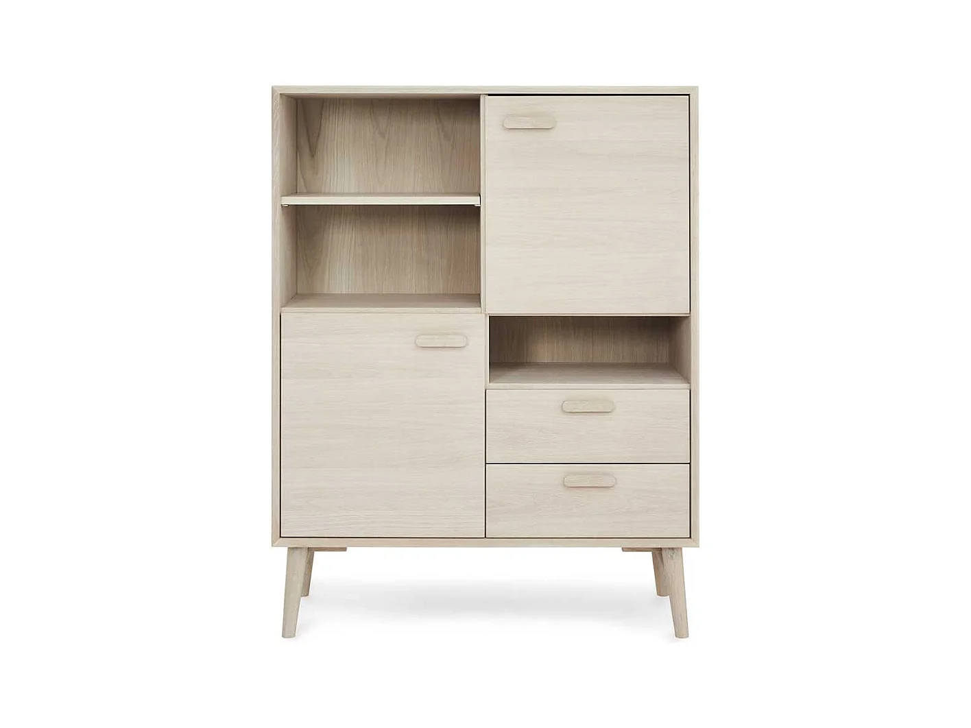 Highboard Kommode mit Holzgriffen und drei offenen Fächern