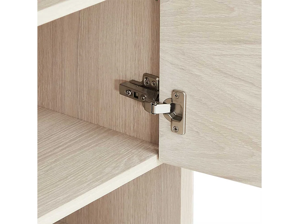 Highboard Kommode mit Holzgriffen und drei offenen Fächern
