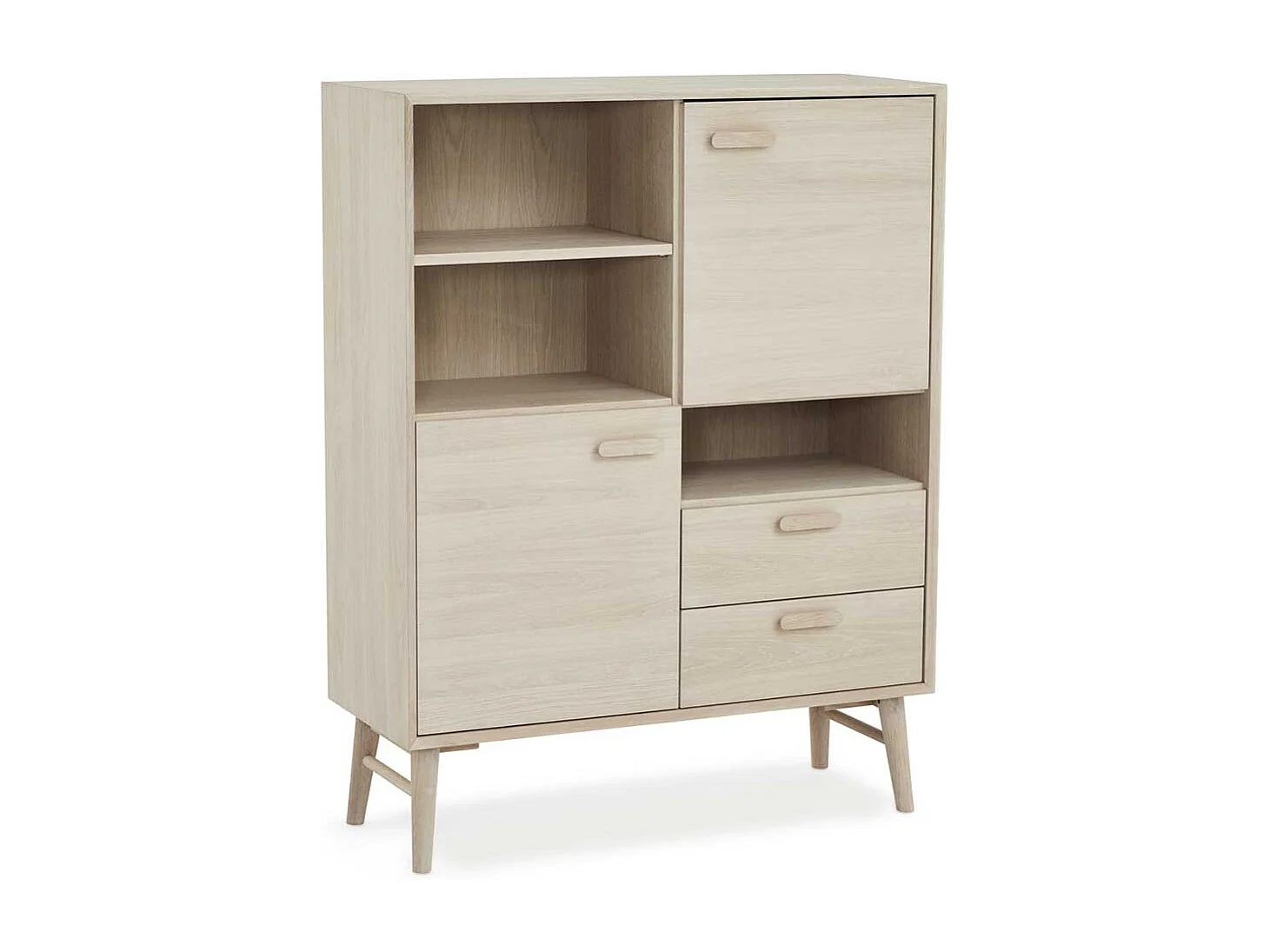 Highboard Kommode mit Holzgriffen und drei offenen Fächern
