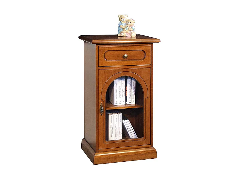 Nussbaumfarbige Kommode mit Glastür einer Schublade