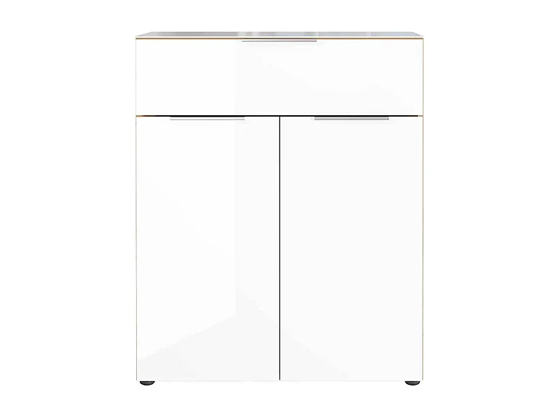 Vertiko Kommode in Weiß und Wildeiche Optik Glas beschichtet