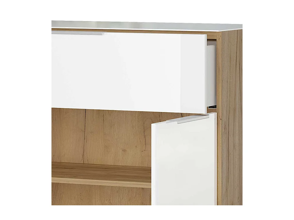Vertiko Kommode in Weiß und Wildeiche Optik Glas beschichtet