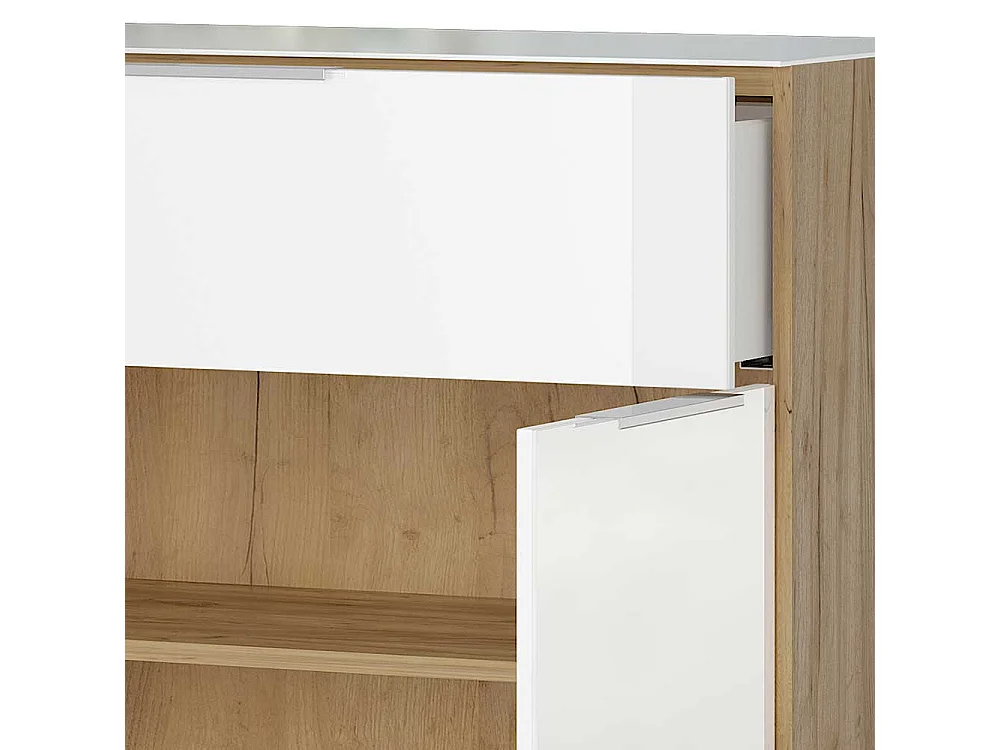 Vertiko Kommode in Weiß und Wildeiche Optik Glas beschichtet