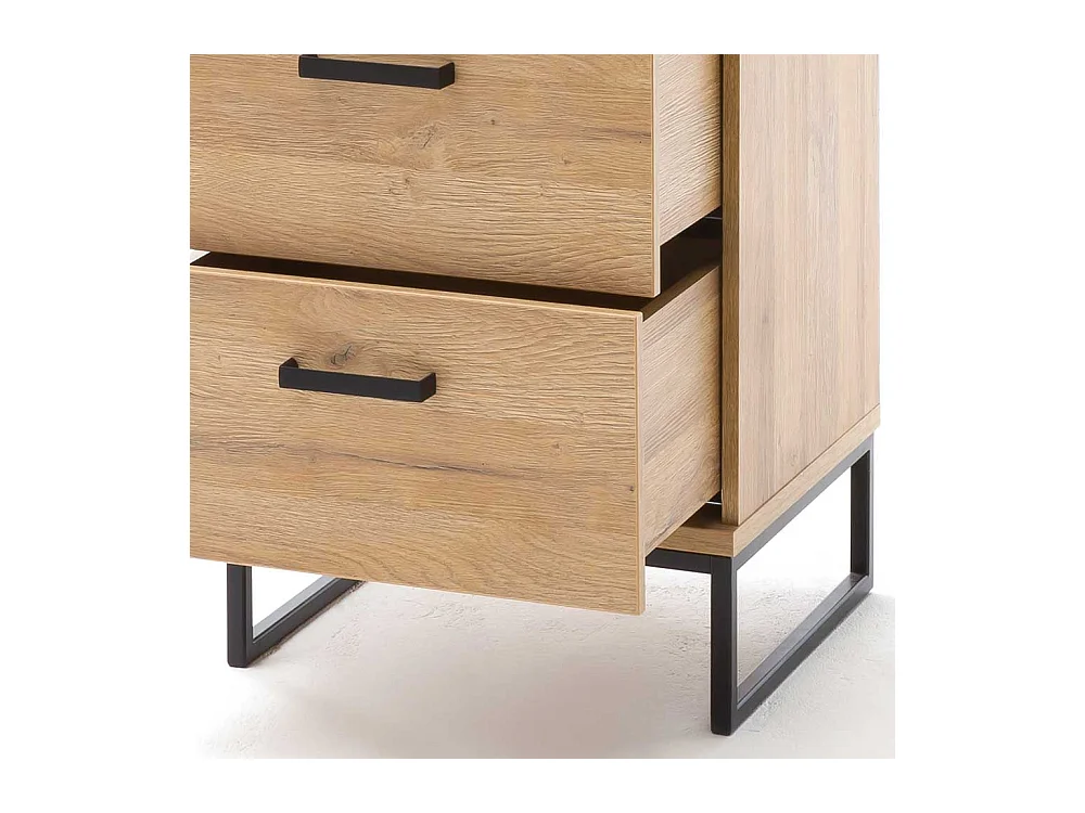 Hohe Kommode in Wildeichefarben und Schwarz vier Schubladen