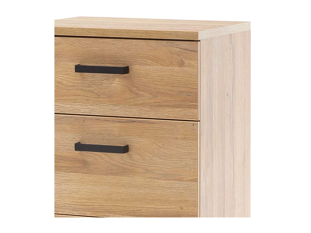 Hohe Kommode in Wildeichefarben und Schwarz vier Schubladen