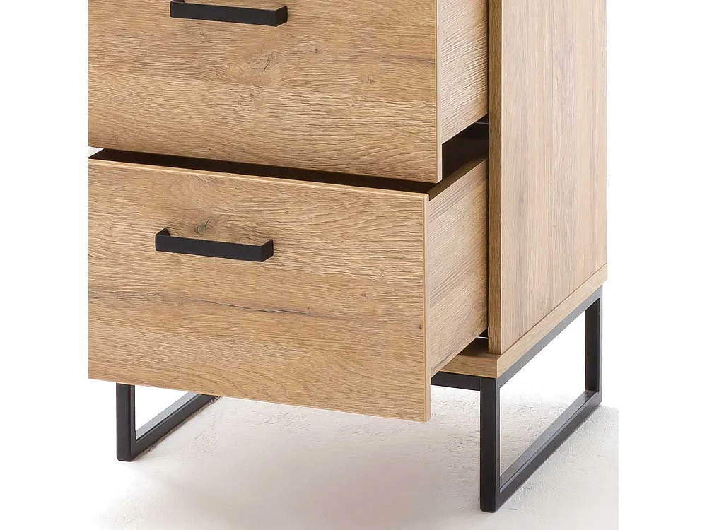 Hohe Kommode in Wildeichefarben und Schwarz vier Schubladen