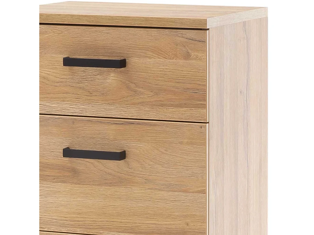 Hohe Kommode in Wildeichefarben und Schwarz vier Schubladen