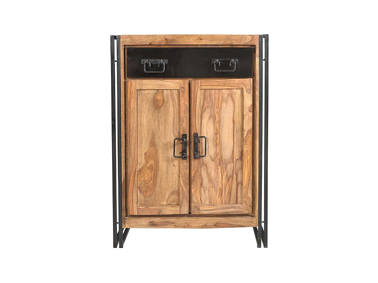 Flur Kommode aus Akazie Massivholz Metall Schwarz