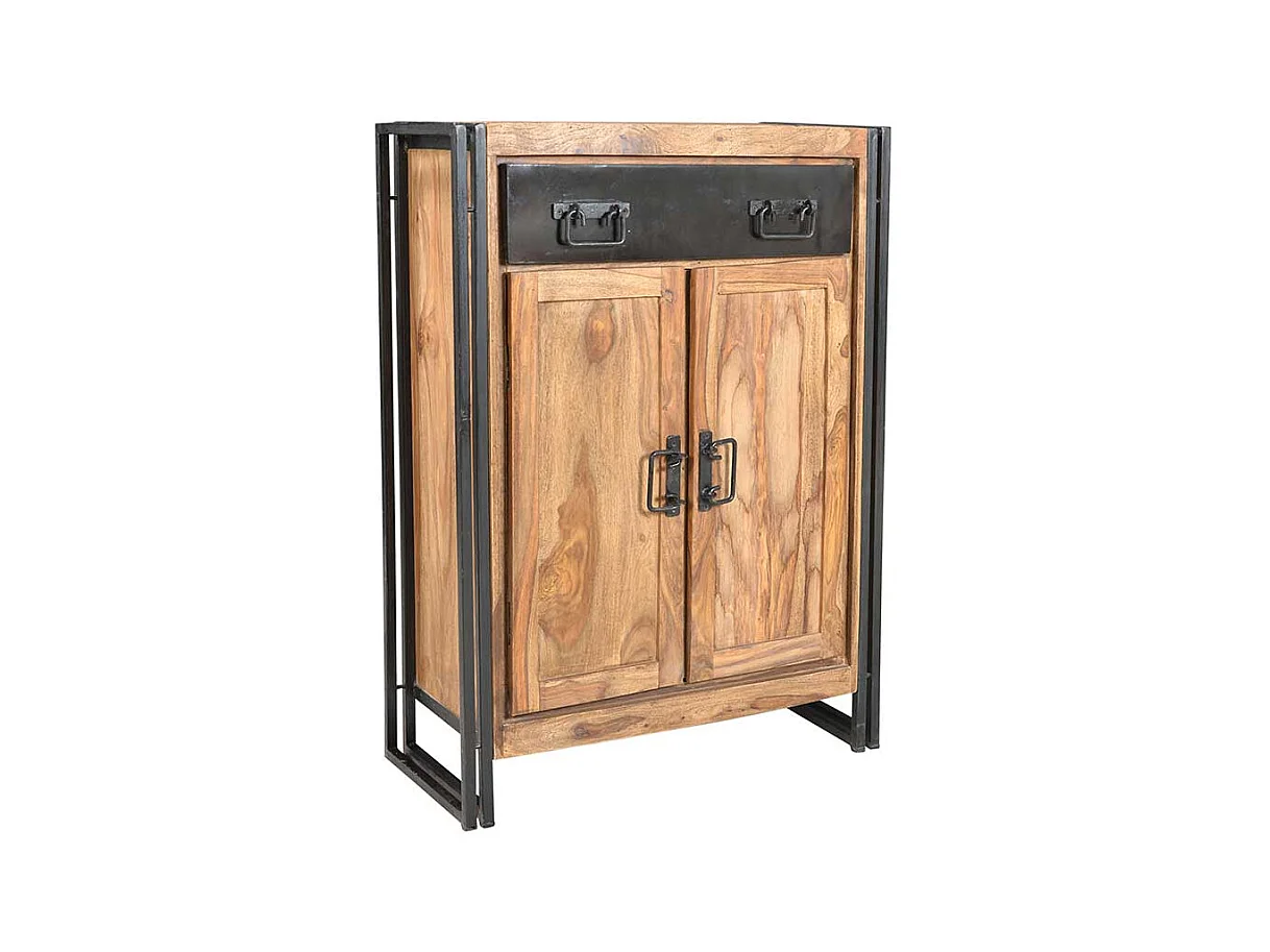 Flur Kommode aus Akazie Massivholz Metall Schwarz