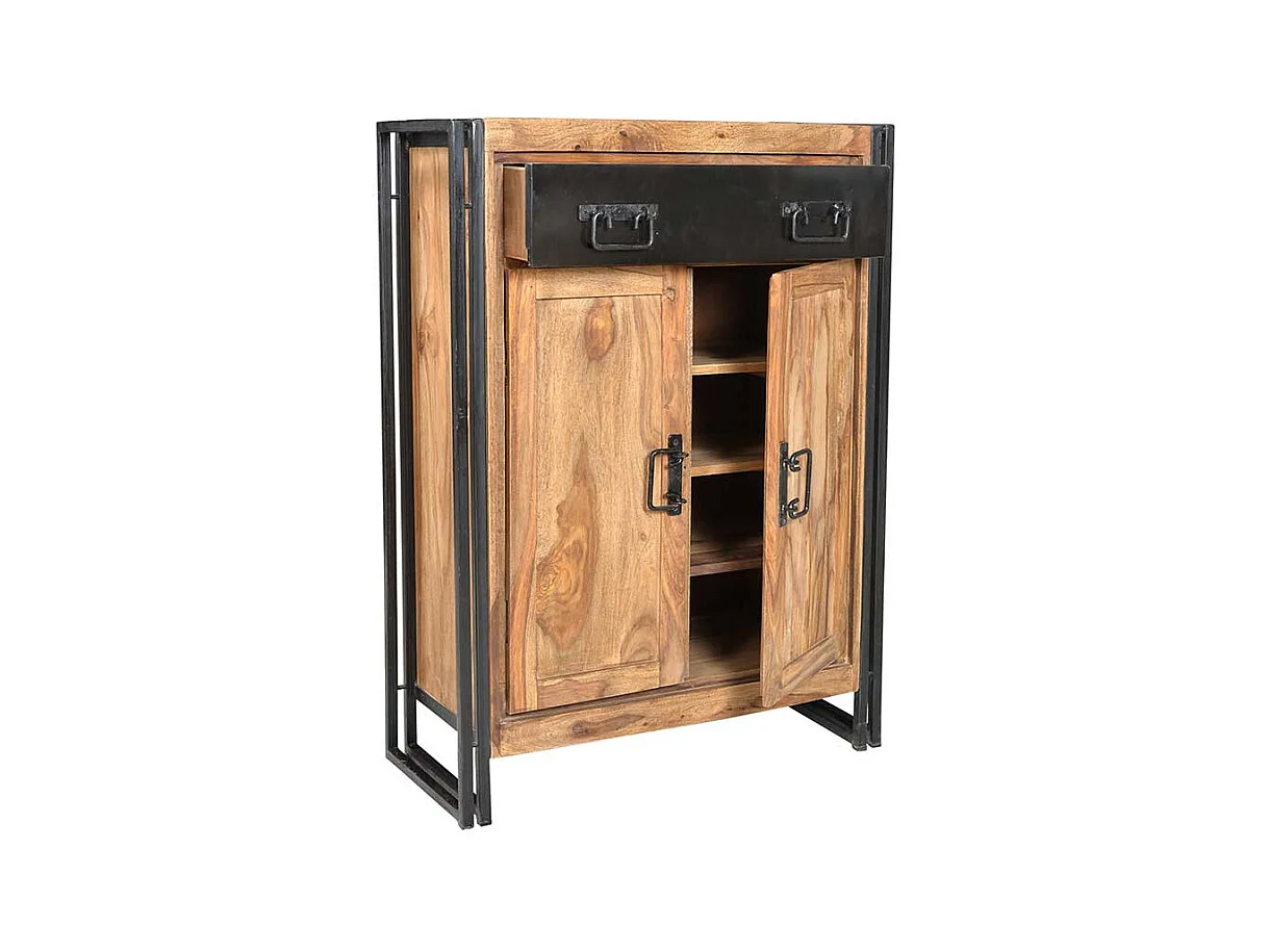 Flur Kommode aus Akazie Massivholz Metall Schwarz