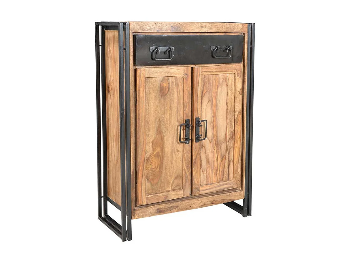 Flur Kommode aus Akazie Massivholz Metall Schwarz