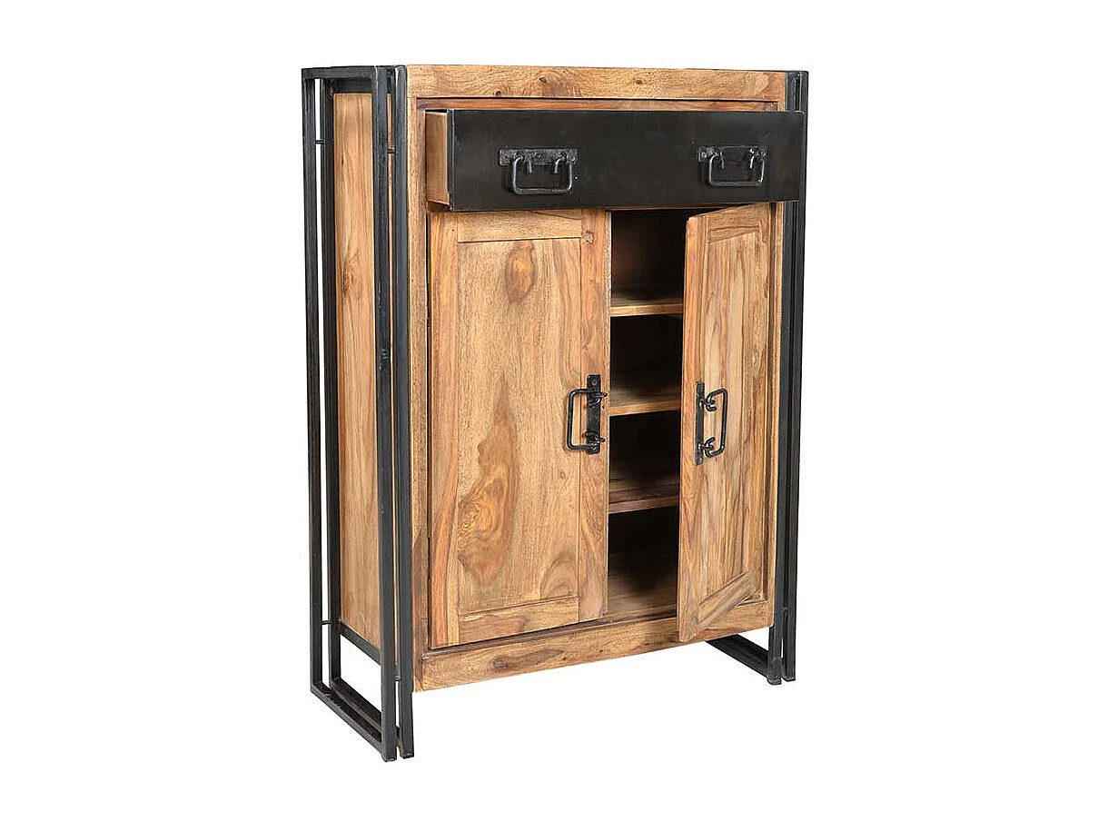 Flur Kommode aus Akazie Massivholz Metall Schwarz