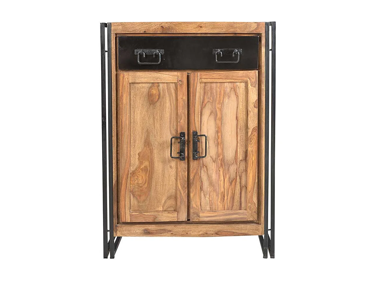 Flur Kommode aus Akazie Massivholz Metall Schwarz