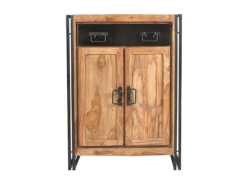 Flur Kommode aus Akazie Massivholz Metall Schwarz