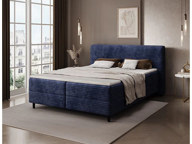 Box spring letto Magnolia/letto contenitore/fodera in tessuto felpato/Blu