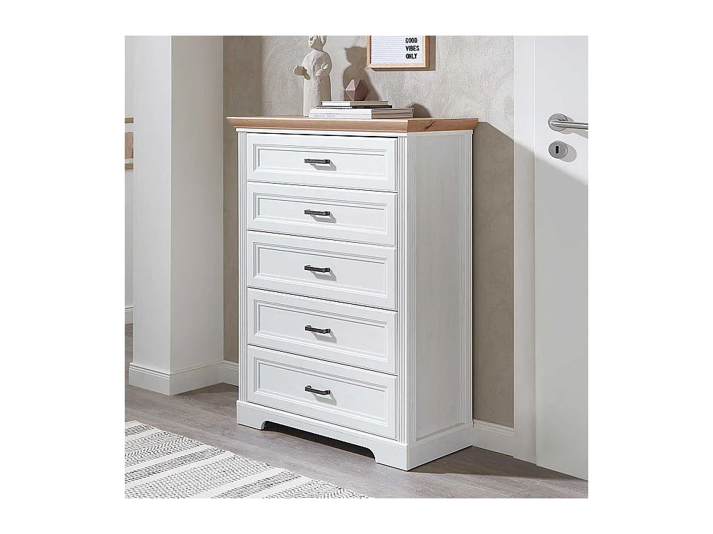 Schlafzimmer Kommode mit fünf Schubladen weißen Landhausstil