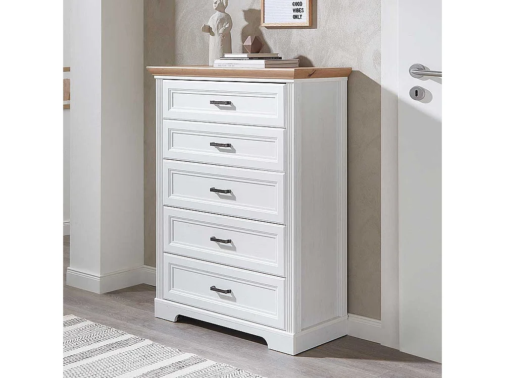 Schlafzimmer Kommode mit fünf Schubladen weißen Landhausstil