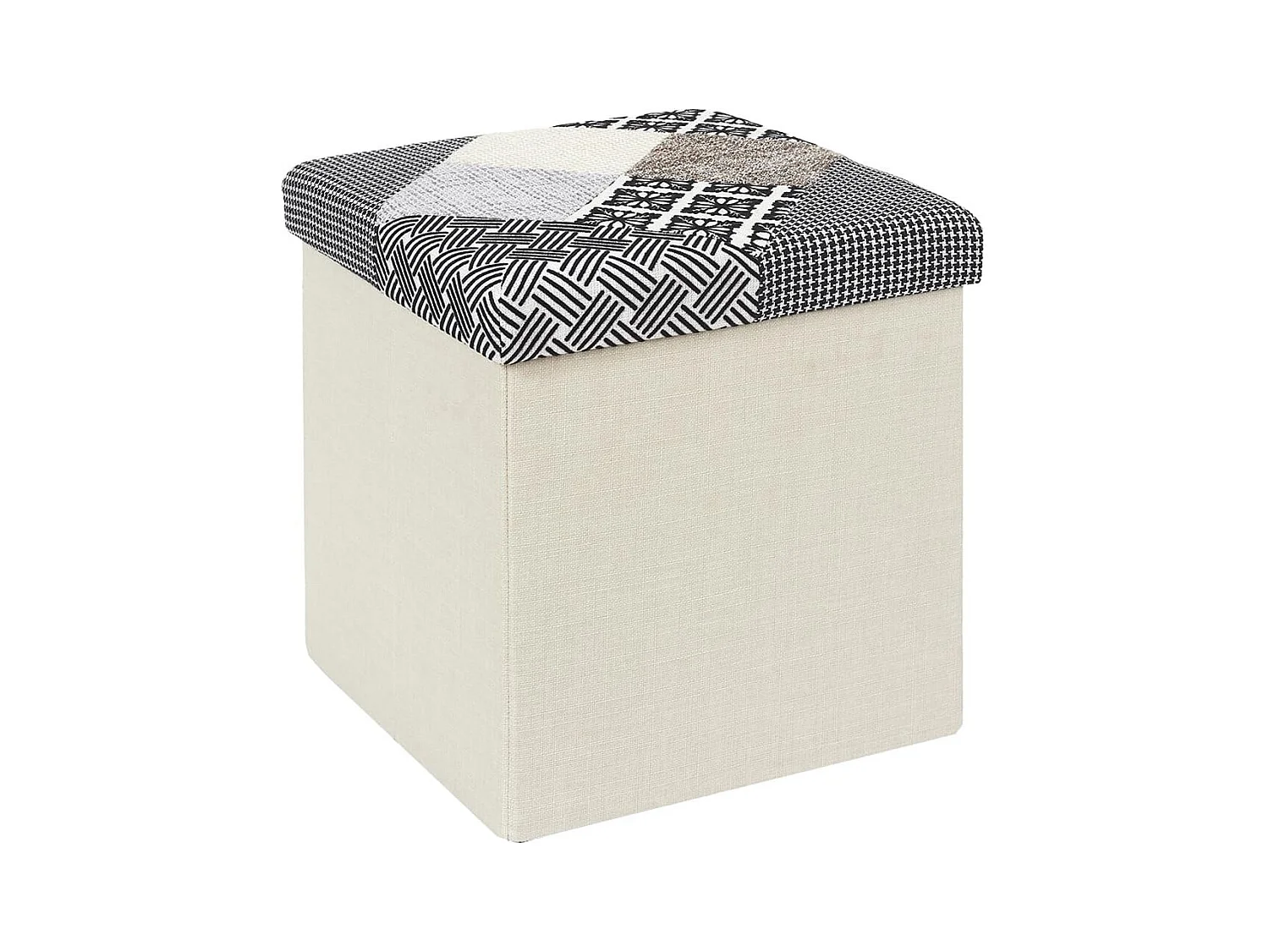 Pouf Coffre Pliable Motif Patchwork Gris - LORY
