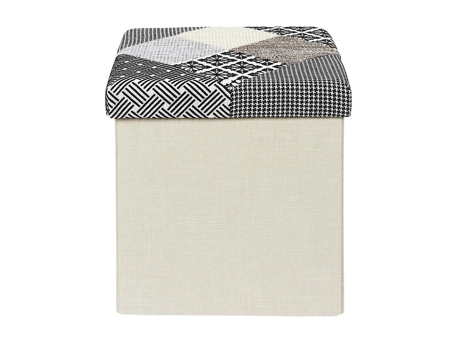 Pouf Coffre Pliable Motif Patchwork Gris - LORY