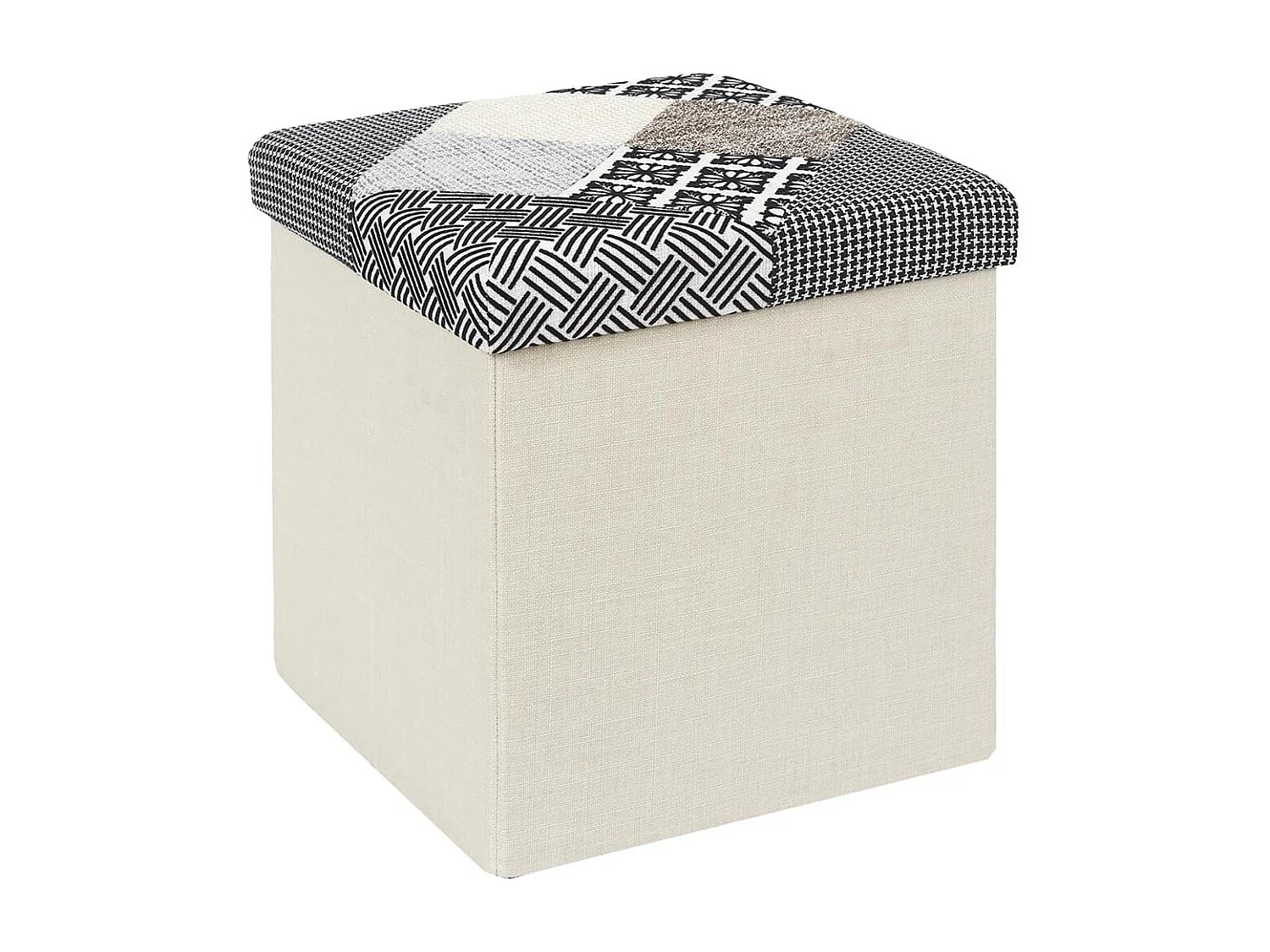 Pouf Coffre Pliable Motif Patchwork Gris - LORY