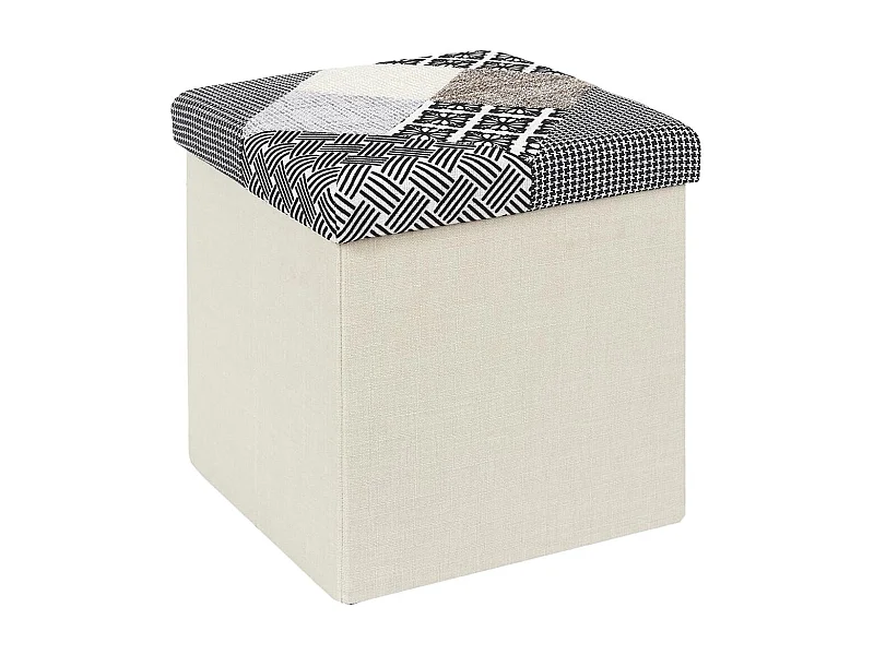 Pouf Coffre Pliable Motif Patchwork Gris - LORY