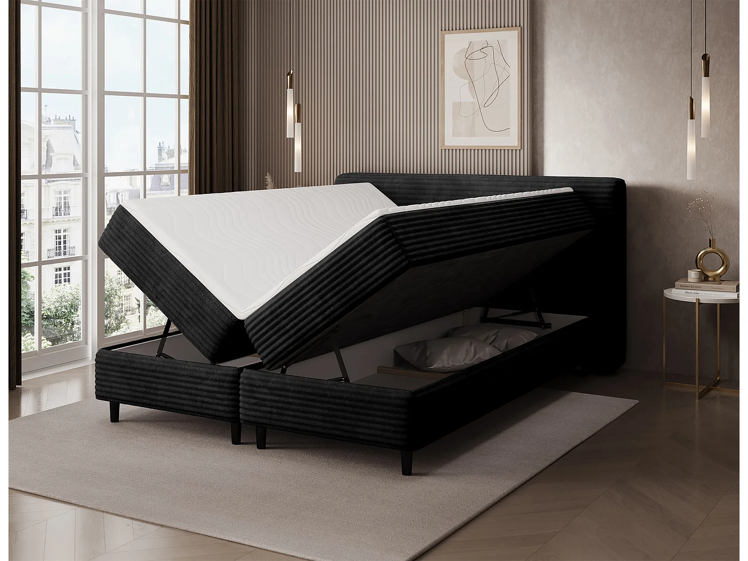 Sommier à ressorts Magnolia/sommier tapissier/housse en tissu peluche/Noir