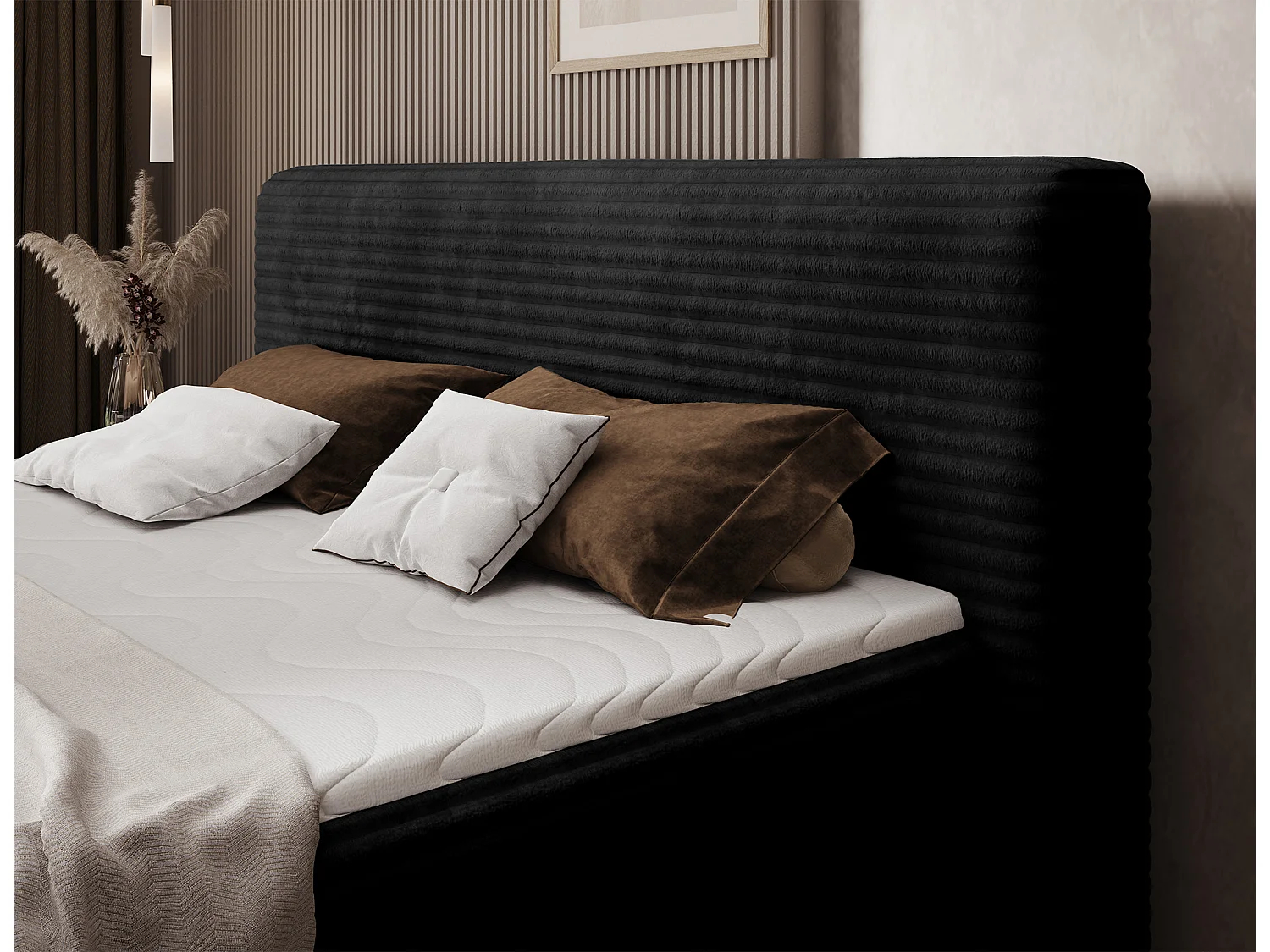 Letto a molle Magnolia/letto contenitore/fodera in tessuto felpato/Nero