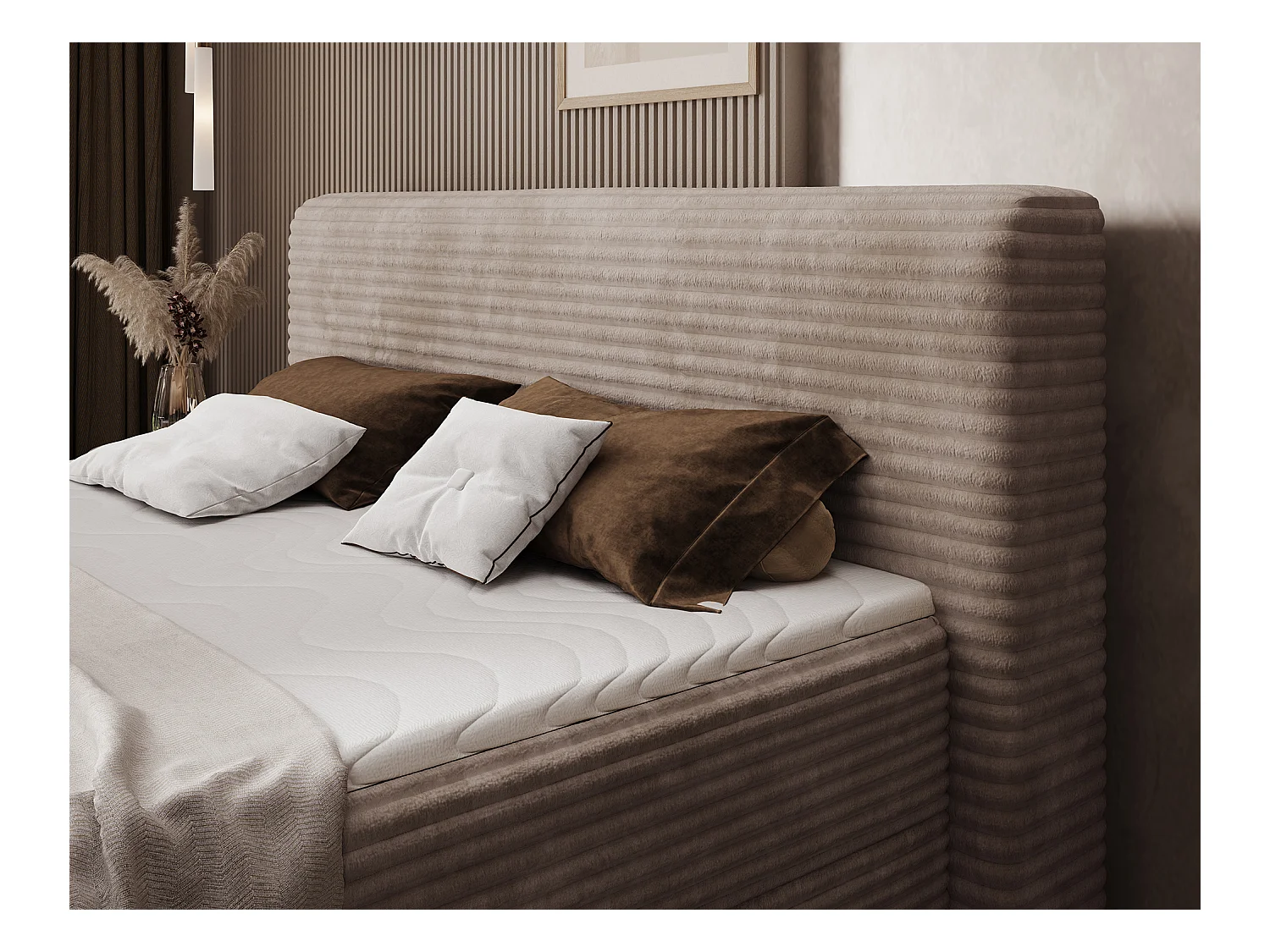 Letto a molle Magnolia/letto contenitore/fodera in tessuto felpato/Marrone