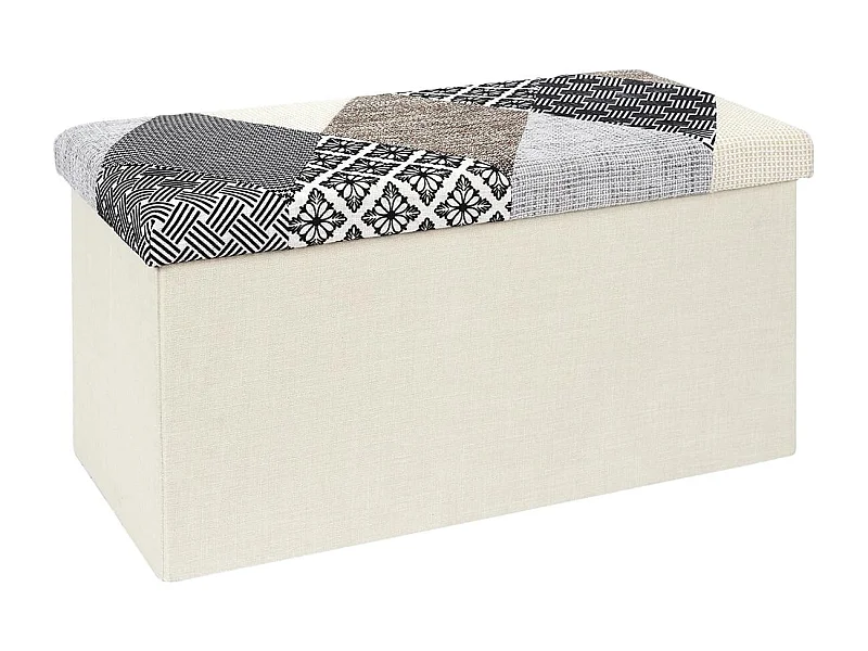Banc Coffre Pliable Motif Patchwork Gris - LORY