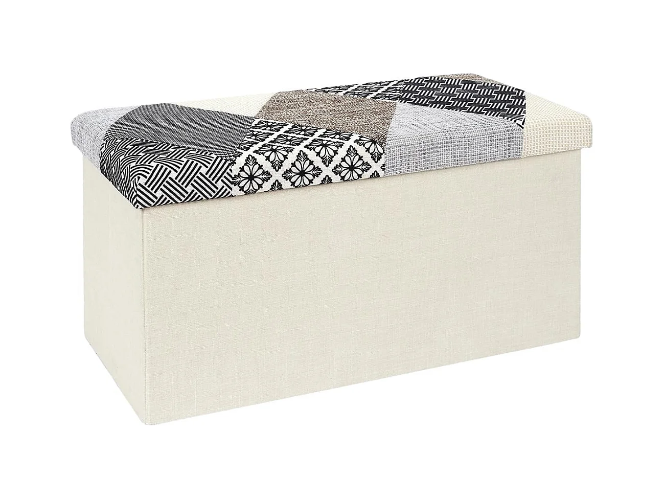 Banc Coffre Pliable Motif Patchwork Gris - LORY