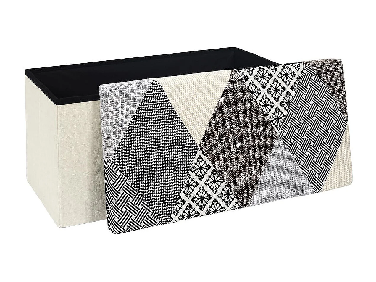 Banc Coffre Pliable Motif Patchwork Gris - LORY