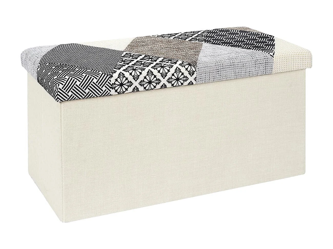 Banc Coffre Pliable Motif Patchwork Gris - LORY