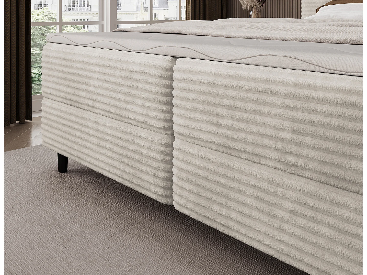 Box spring lit Magnolia/sommier tapissier/housse en tissu peluche/Creme