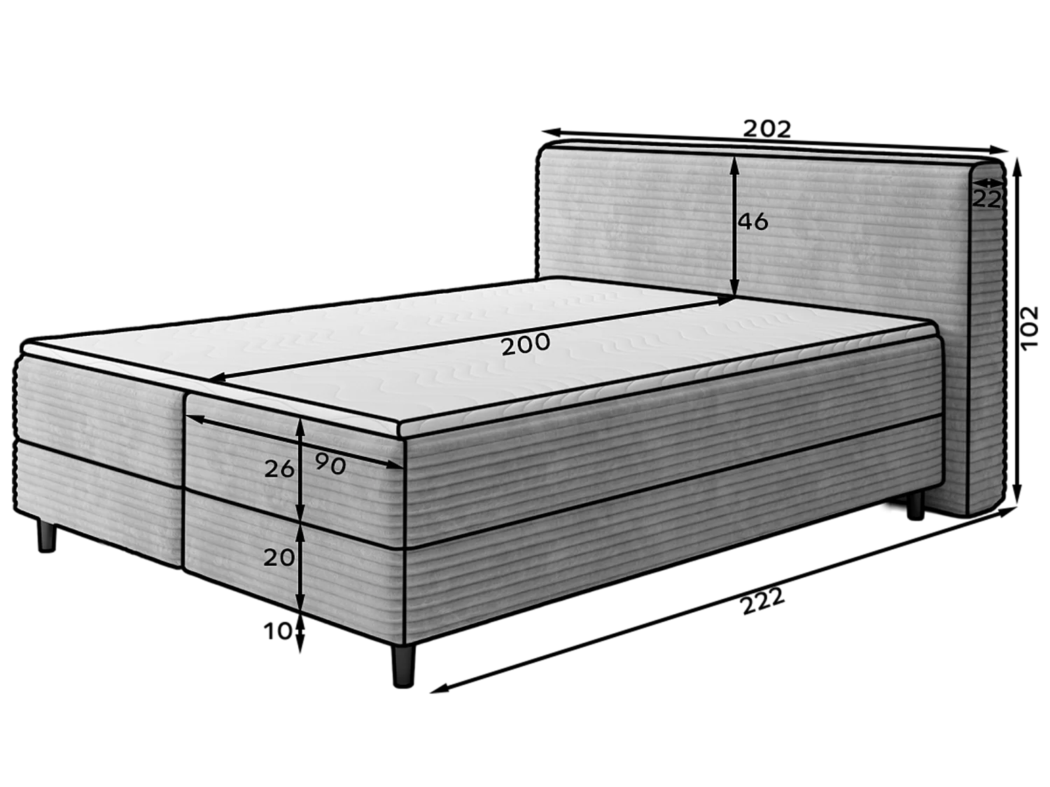 Box spring lit Magnolia/sommier tapissier/housse en tissu peluche/Creme