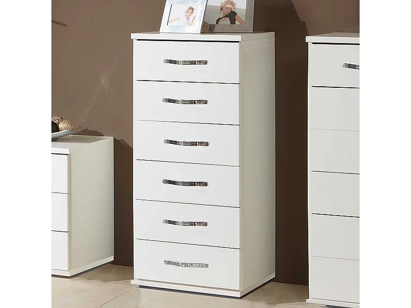 Hohe Kommode weiss mit sechs Schubladen 46 cm breit - 40 cm tief