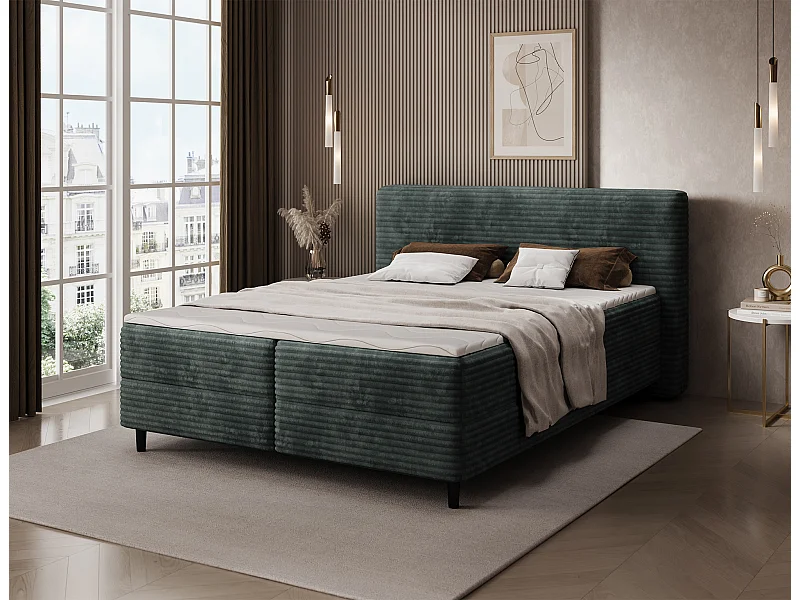 Box spring letto Magnolia/letto contenitore/fodera in tessuto felpato/Verde