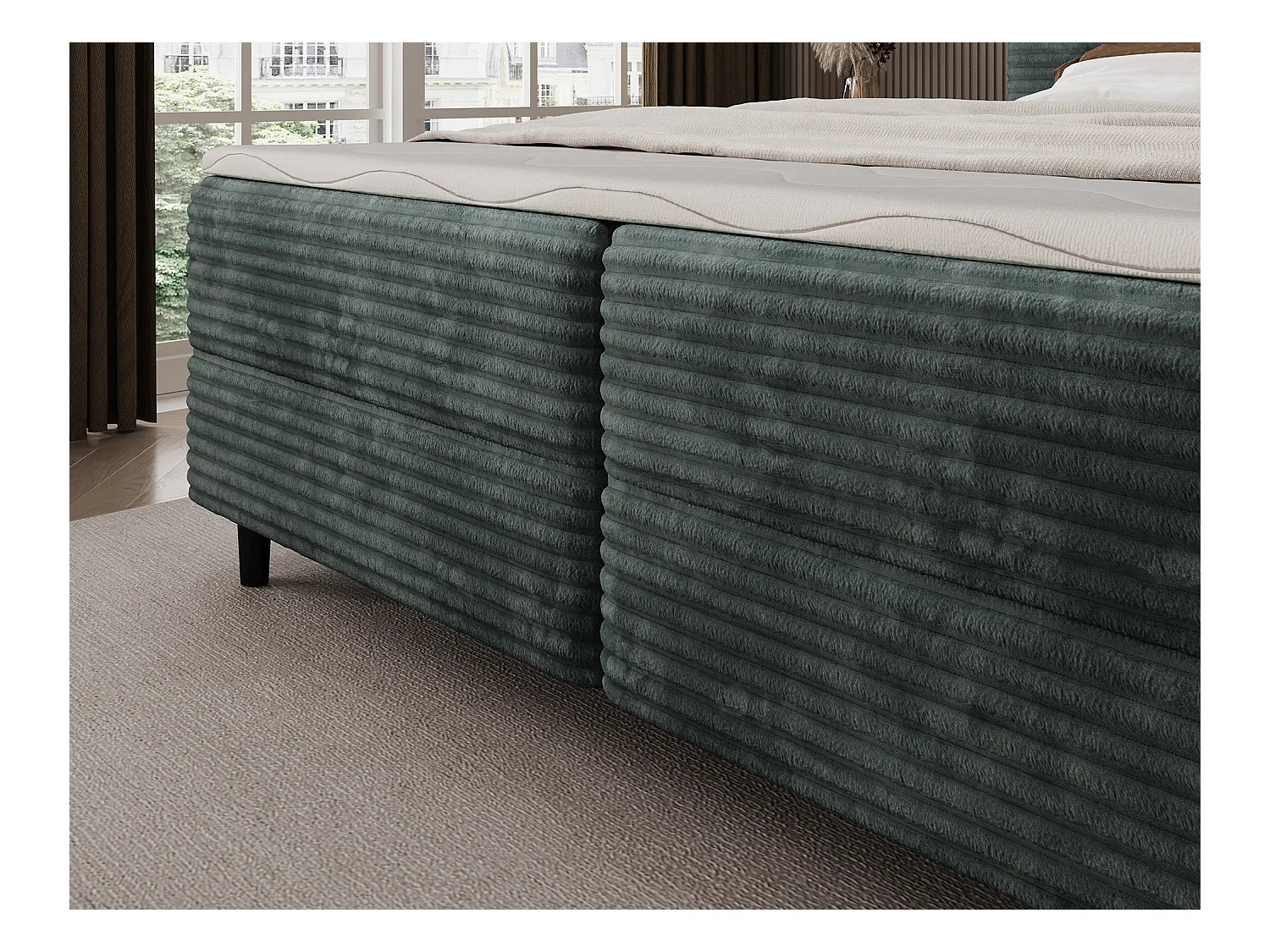 Box spring lit Magnolia/sommier tapissier/housse en tissu peluche/Vert