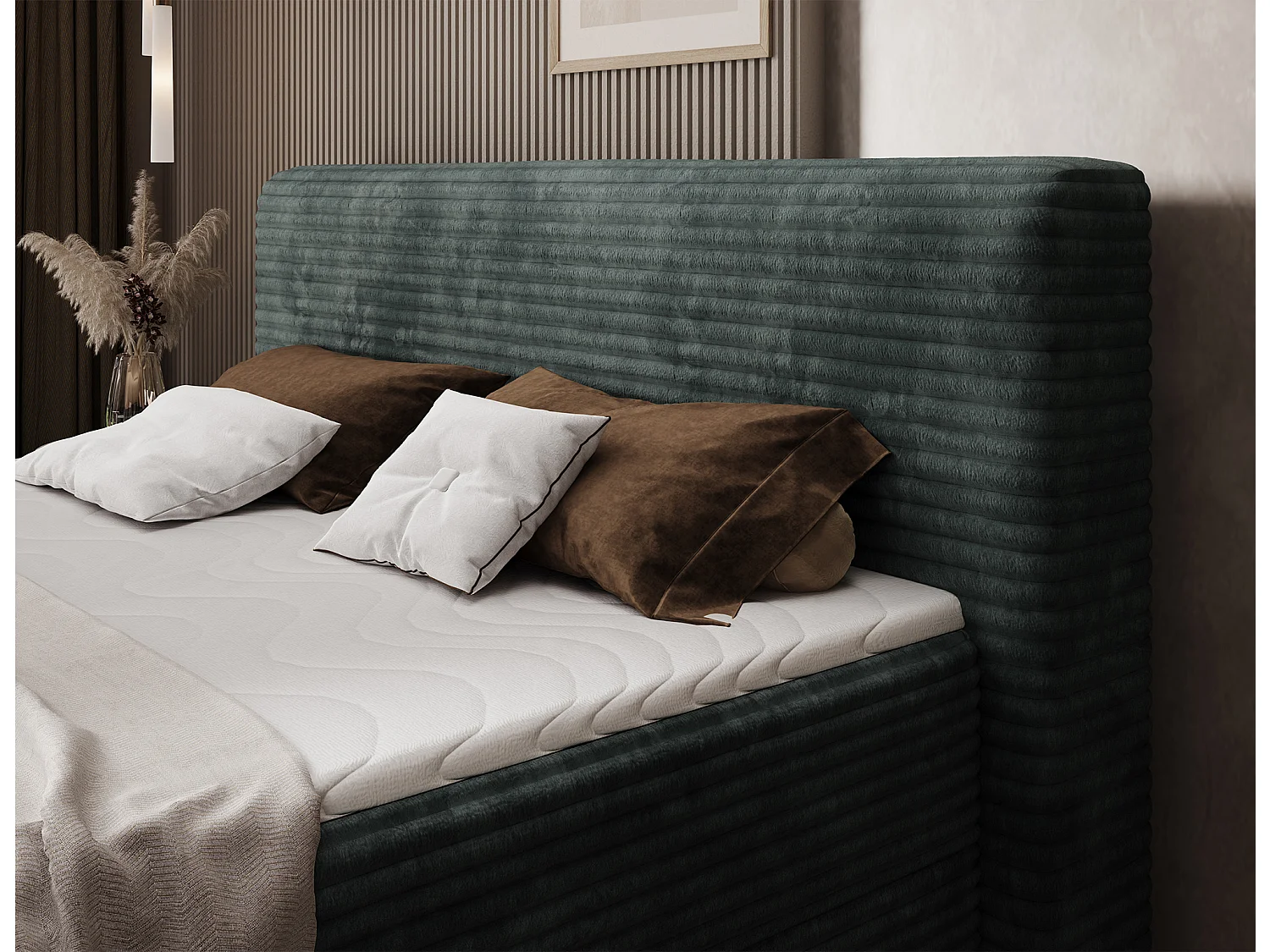 Letto a molle Magnolia/letto contenitore/fodera in tessuto felpato/Verde