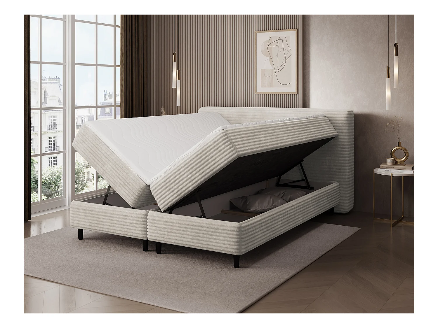 Sommier à ressorts Magnolia/sommier tapissier/housse en tissu peluche/Creme